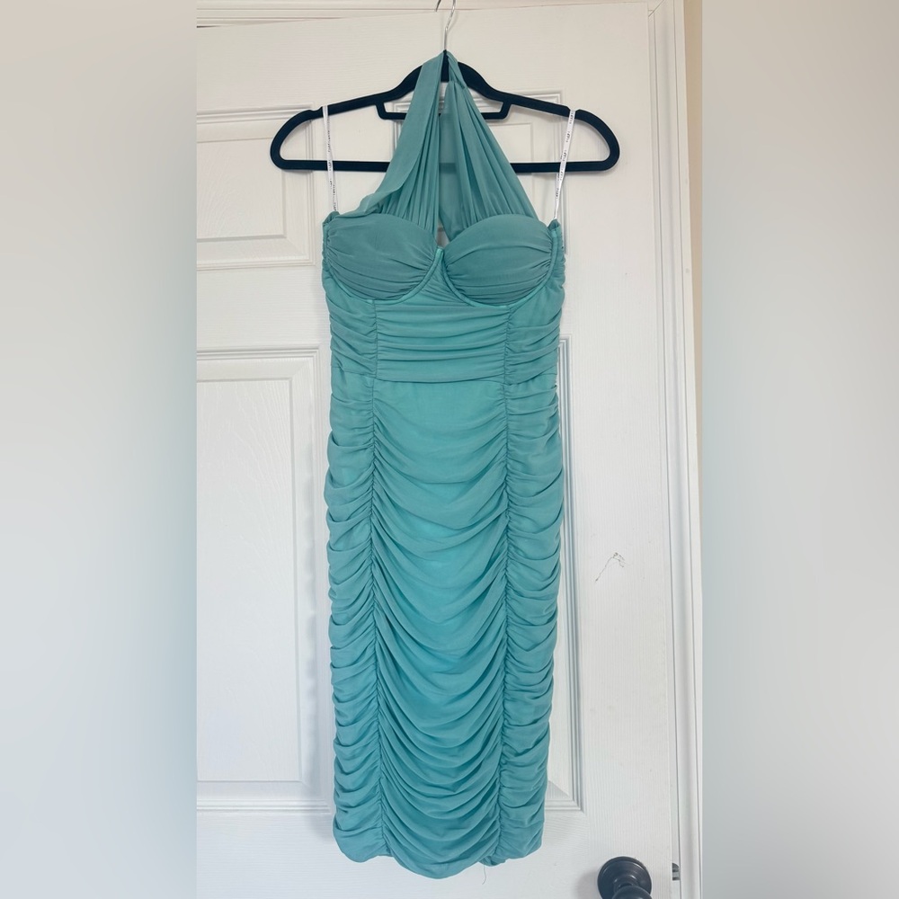 Club L London Asymmetrical Ruched Midi Dress